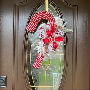 Christmas Candy Cane Snowman Wreath Door Hanger